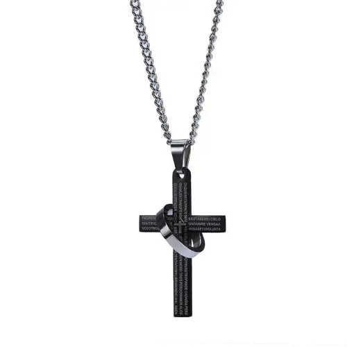 Trend Stainless Steel Circular Ring Cross Pendant Charm Men's Necklace Fashion Accessories Jewelry Valentine's Day Gift Dropship