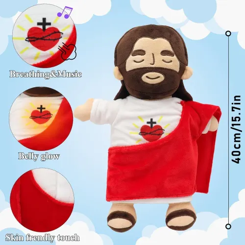 Breathing Jesus Plush Toy Soft Calming Sacred Heart Comfort Plushie for Kids, 4 Breathing Modes, Easter Christmas Gift