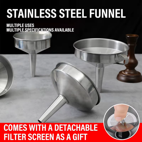3-Piece Stainless Steel Funnel Set (includes a strainer to filter out oil residue)
