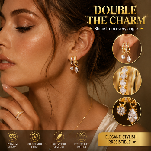 ✨ Double Hoop Zircon Dangle Earrings – Luxury Gold-Plated Statement Jewelry for Women