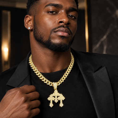 Iced Out Stacked Crosses Pendant Necklaces for Men With 13mm Cuban Chain Hip Hop Cross Rhinestone Jewelry pendant Gift