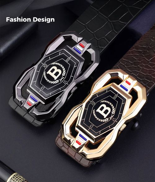 120cm Men's leather belt, featuring an elegant crocodile skin pattern and an automatic buckle