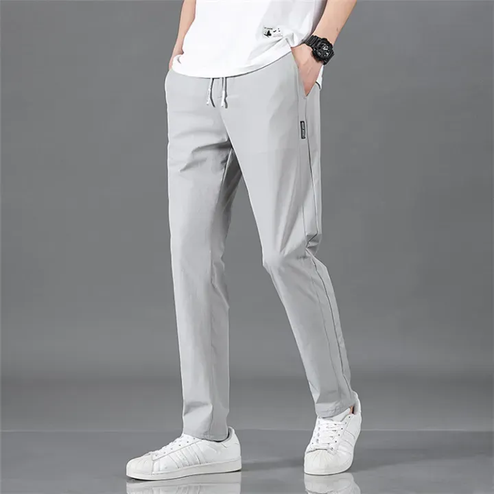 Ice silk pants men's summer ultra-thin mesh quick drying sports casual pants loose plus fat plus size air conditioning pants