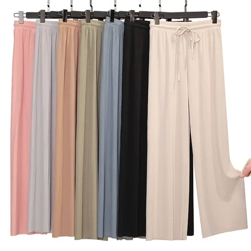 1pc Women's soft ice silk wide leg pants High waist loose comfortable straight leg casual pants suitable for outdoor