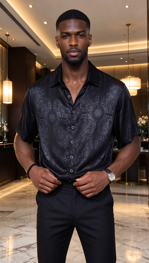 Black textured printed shirt