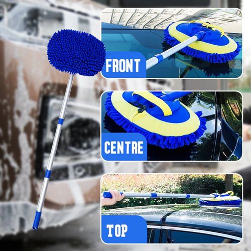 🧽 Durable Aluminum Long Handle Telescopic Car Wash Mop – Soft Microfiber, Scratch-Free & Adjustable Length ✨