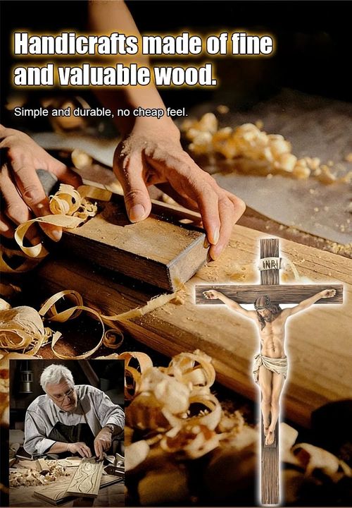 Wooden Jesus Prayer Cross Ornament (3D Hanging Decoration)