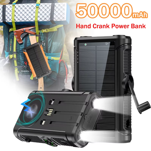 2026 NEW Solar Power Bank 20000mAh 22.5W Magnetic Wireless Powerbank Hand Crank with Cable Portable Charger for Outdoor Camping