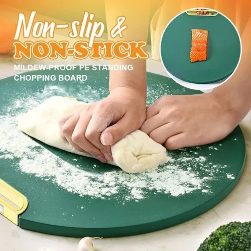 Double-Sided Round Kitchen Cutting Board – Mold-Proof PE, Non-Slip, Standable