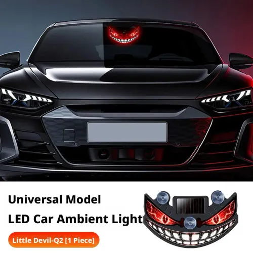 Solar Powered LED Car Ambient Light, Dynamic Facial Expression Warning Light For Car