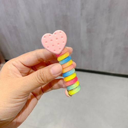 Cute Heart Shape Elastic Rubber Bands for Women Girls Telephone Wire Hair Ties Loop Spiral Spool Ponytail Accessories