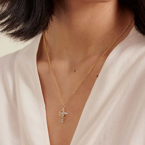 2pcs Luxury Zircon Gold Color Crown Cross Necklace For Women Couples Rhinestone Pendant Necklace Clavicle Chain Jewelry Prayer Gift