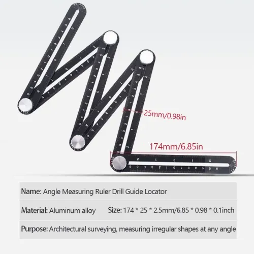 6 Fold Construction Angle Measuring Ruler Aluminum Alloy Perforated Mold Template Tool Locator Drill Guide Tile Hole