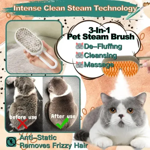 Cat Dog Pet Spray Massage Brush 3 in 1 One Button Steam Spray Folding Rotatable Floating Hair Bath Hair Removal Brush Comb