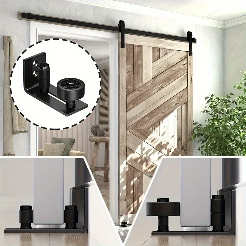 Sliding Barn Door Bottom Guide-Adjustable Floor Roller Easy Install Flush Bottom Slider System Double wheel bearings