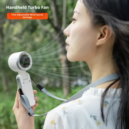 New Portable Electric Fan Creative High-power Display Screen Foldable Handheld Fan USB Rechargeable Hanging Turbo Fan