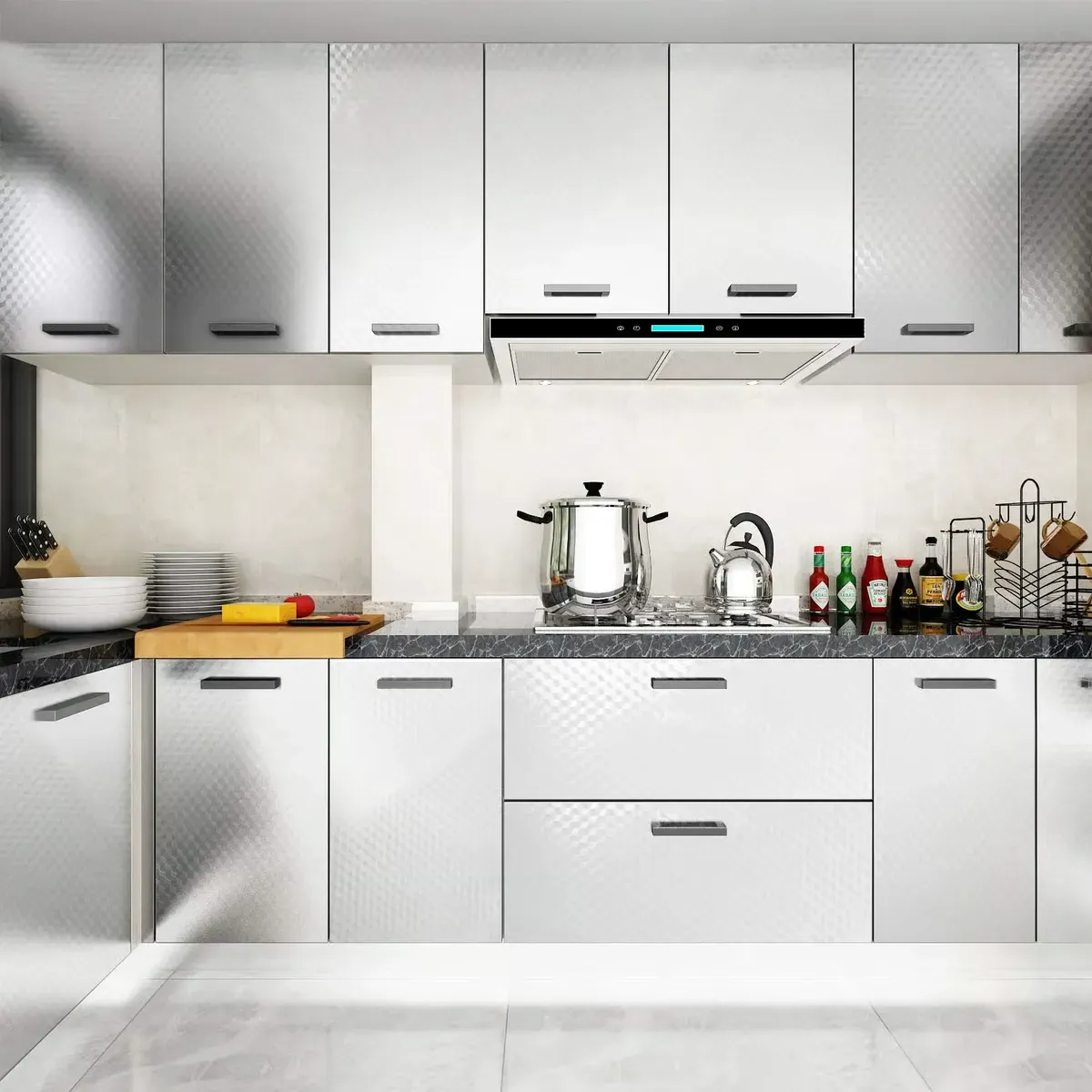 Stainless Steel Kitchen Oil-Proof Adhesive Wallpaper Roll 300cm*80cm
