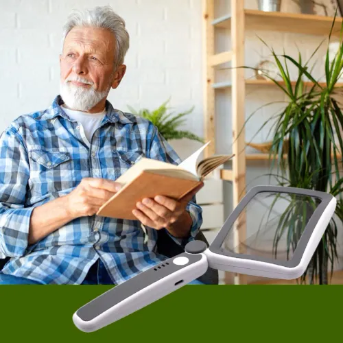 LED light 4X handheld magnifying glass with foldable optical lens, suitable for elderly people to read newspapers