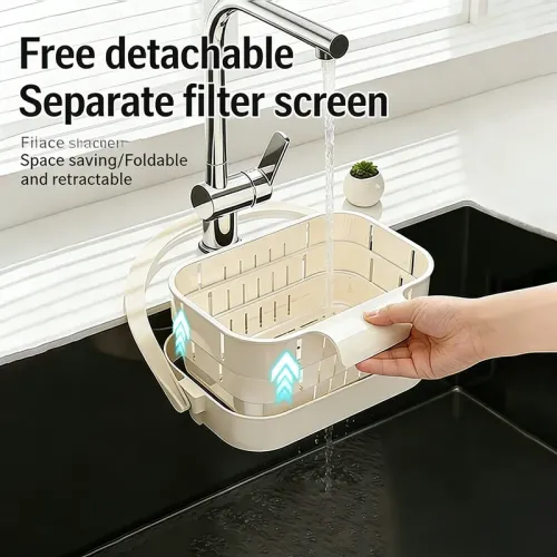 2pcs Hanging Foldable Expandable Sink Colander Kitchen Food & Fruit Residue Filter Basket Space-Saving Sink Strainer for Home Kitchen