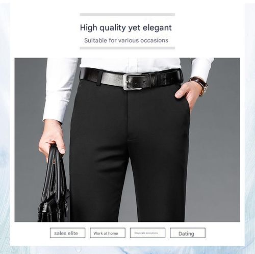 Black Business suit pants with high-end drape, no ironing straight leg elastic casual pants