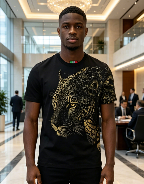 Premium Gold Foil Men's Slim Fit T Shirt Breathable Soft Cotton Minimalist Style Versatile Summer Round Neck