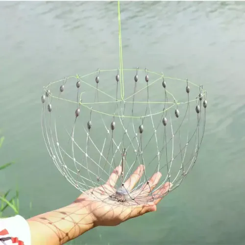 50cm 19.69in Fishing Net Cage Open Closing Wire Fish Crab Trap Net Steel Wire For Saltwater Seawater Outdoor Fishing Accessories