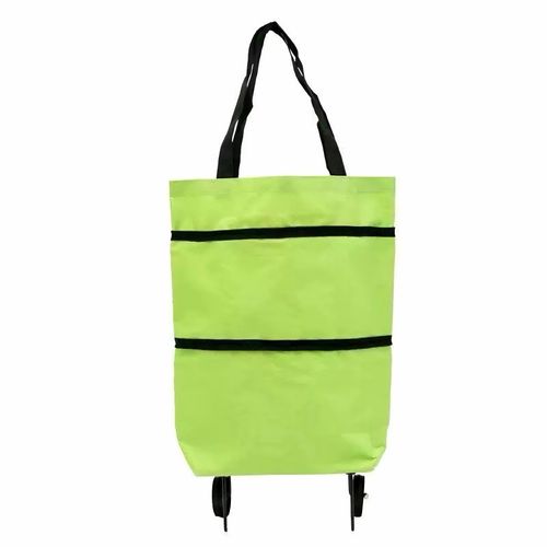 Lightweight, foldable shopping trolley with wheels (can also be carried over the shoulder)