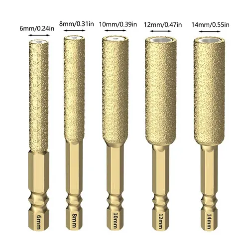 5PCS Diamond Brazed Rotary Burrs  Hex Shank Drill Bits Diamond Head Reamer For Metal Ceramic Stone Grinding