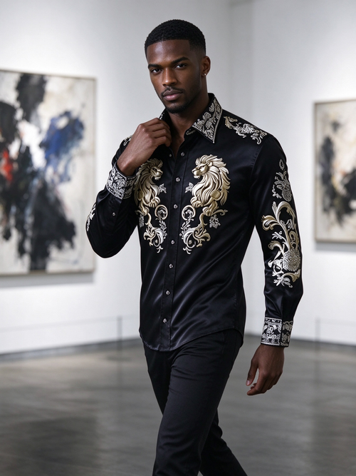 Flip collar slim fit buckle printed t-shirt