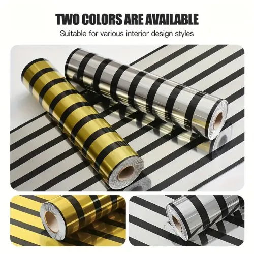 Stripe Self-adhesive Vinyl Wallpaper Mirror Reflective Textured Peel-and-stick Wallpaper for Walls TV Backgrounds Living Rooms