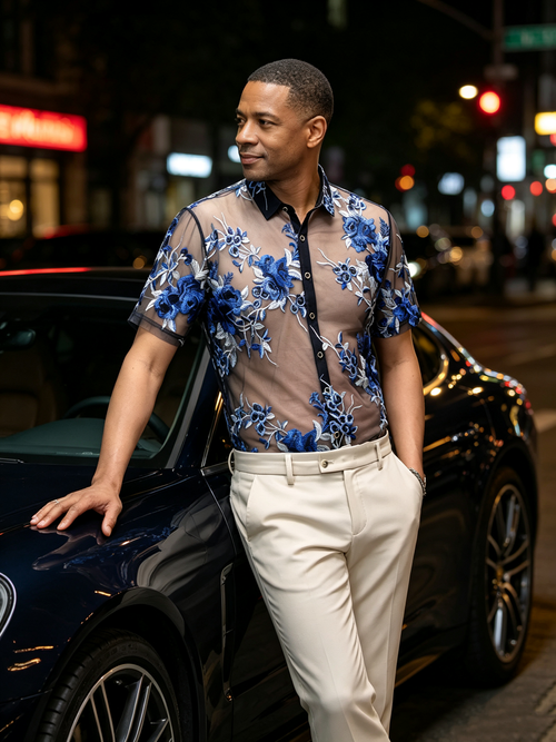 High end velvet crochet men's top