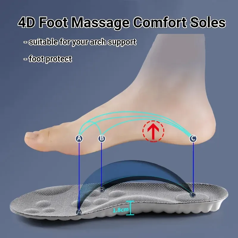 8PCS  4 Pair New 4D Massage Insoles Super Soft Sports Shoes Insole for Feet Running Baskets Shoe Sole Arch Support Orthopedic Inserts Unisex