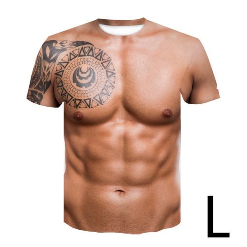 Hot selling 3D digital men's simulated muscle printed short sleeves