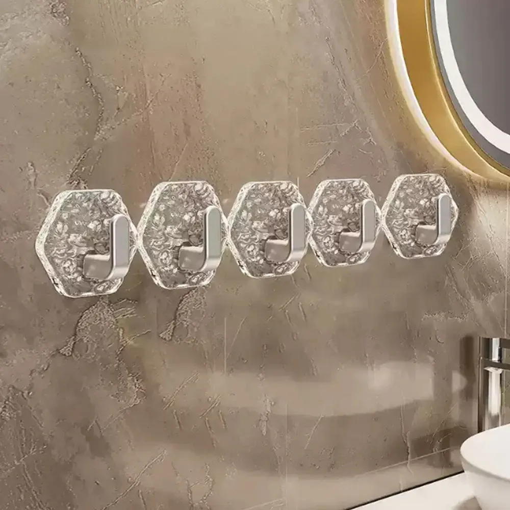 20Pcs Hexagonal Shape Self Adhesive Hooks Water Ripple Texture Waterproof Adhesive Hooks Heavy Duty Rustproof No Drill Hooks