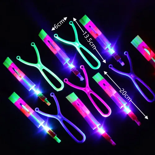 New Outdoor Amazing Light Toy Arrow Rocket Helicopter Flying Toy LED Light Toys Party Fun Gifts Rubber Band Catapult Gift