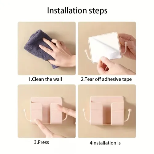 1Pc  Punch Free Wall Mount Phone Plug Holder Mobile Phone Charging Stand Air Conditioner TV Remote Control Storage Box