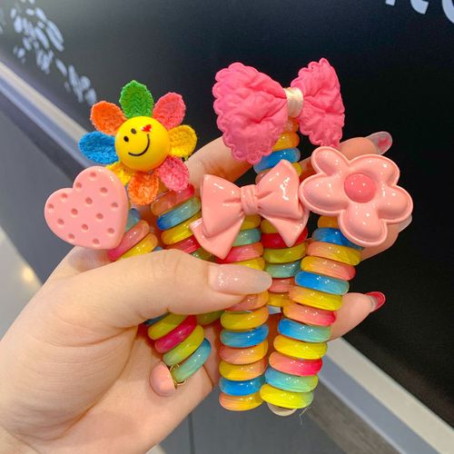 Cute Heart Shape Elastic Rubber Bands for Women Girls Telephone Wire Hair Ties Loop Spiral Spool Ponytail Accessories