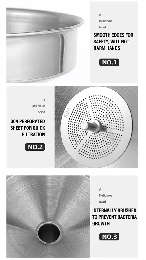 3-Piece Stainless Steel Funnel Set (includes a strainer to filter out oil residue)