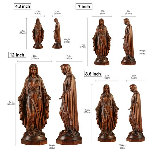 Hand Carved Sacred Heart of Jesus Virgin Mary Wooden Tabletop Ornament