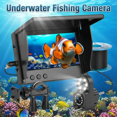Underwater Fishing Camera 5 Inch 1000TVL IPS Monitor Fish Finder Wide Angle IP68 Waterproof Infrared Night Vision with 65ft Cab