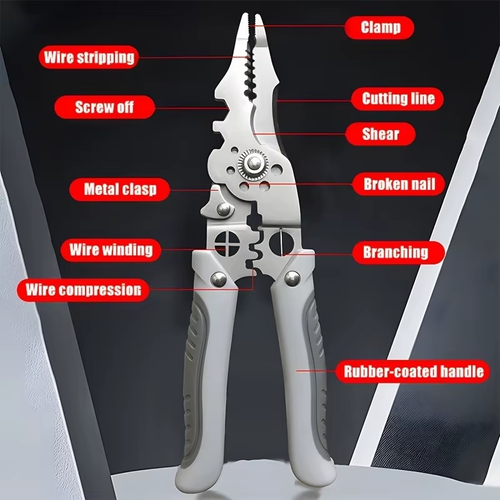 Multi Functional Industrial Wire Stripper Cutter Crimper Heavy Duty Stainless Steel Electrical Pliers Ergonomic Grip