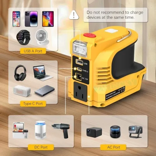 220W Power Inverter DC 18V-21V To AC 110V 220V for Makita Bosch Dewalt Milwaukee USB Type C LED Light Inverter Power Station