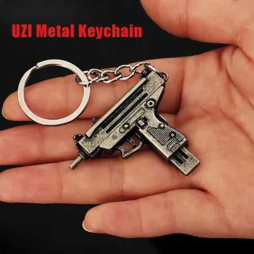 Gun Model Ornament Metal Pendant Uzi Submachine Gun Removable Alloy Keychain 5cm Decoration Crafts Figurines & Miniatures