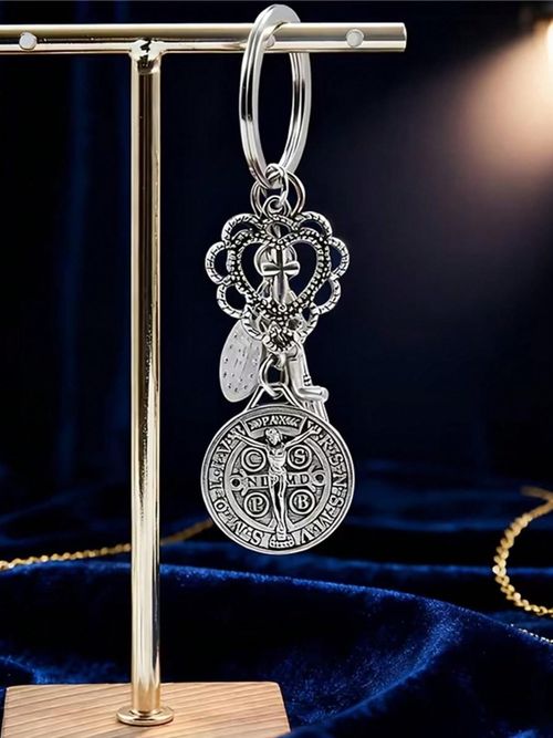 3PCS Family Pack Religious St Benedict Virgin Mary Cross Keychain Prayer Protection Multi-Piece Bag Phone Charm Party Gift