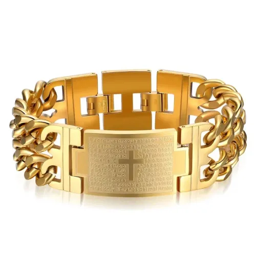 24MM Width 316L Stainless Steel Cuban Chain Cross Bracelet For Men Jewelry Male Hand Chain Wrap Bracelets Punk Accessory