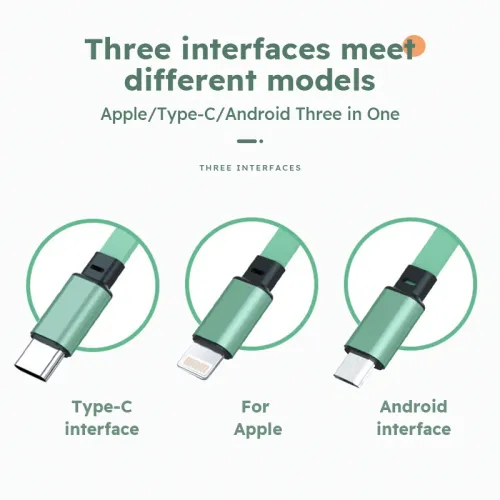 3-in-1 Retractable USB Data Cable — Multi-Interface Fast Charging Cable for Transsion, iPhone, Samsung, Huawei, and Xiaomi