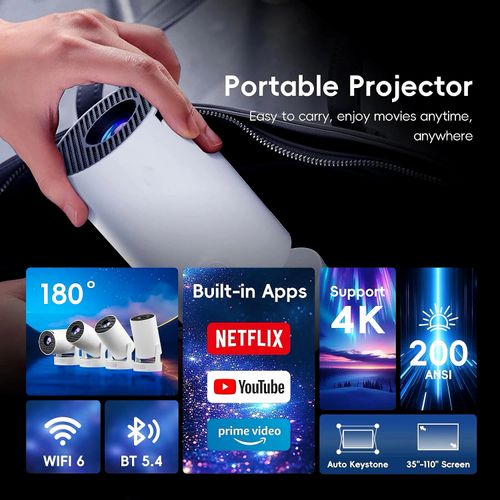 Smart HY300 Projector 1080P HDR10 4K Supported Portable Mini WiFi Bluetooth Projector with Screen Mirroring Outdoor Movie Theate
