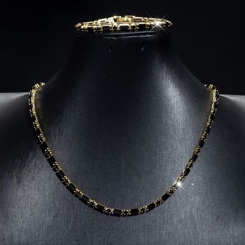 Buy-one-get-one-free pack Men's Hip-Hop Style Black Zircon Necklace & Bracelet – Minimalist, Accessible Luxury