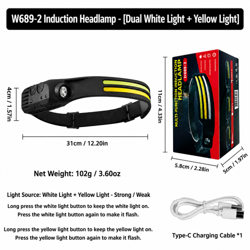 Outdoor USB-Rechargeable COB LED Sensor Headlamp