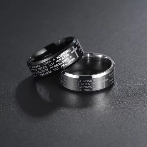 6pcs Fashion Men's Stainless Steel Bible Verse Jesus Cross Rings For Men Christian Cross Religious Ring Men Amulet Jewelry Wholesale